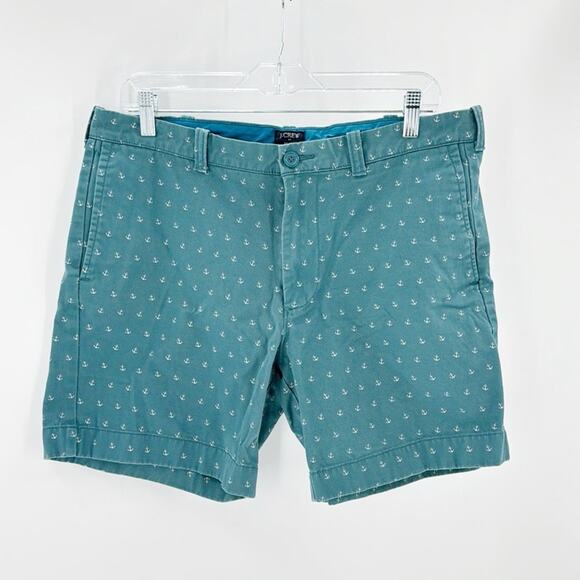 J.Crew READE Chino Short Pine Green Anchor novelty Print classic preppy size 34 - Picture 1 of 5